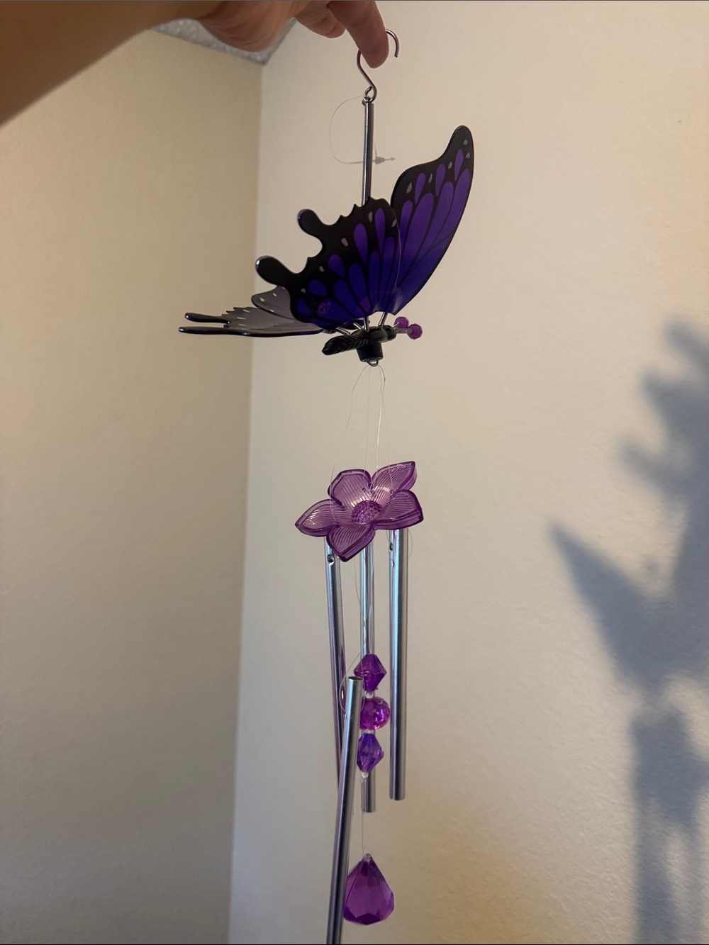 Purple Butterfly Wind Chime with Flower Accents